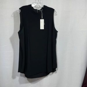 Eileen Fisher  Black High Neck Silk Georgette Tank